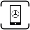 Schwarzes Smartphone mit einem Mercedes-Benz Stern auf dem Display