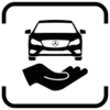 Schwarzes Icon eines Mercedes-Benz, darunter eine offene Hand