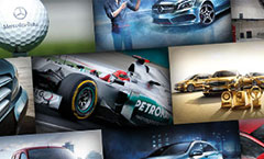 Collage von kleinen Ausschnitten aus der Mercedes-Benz Welt